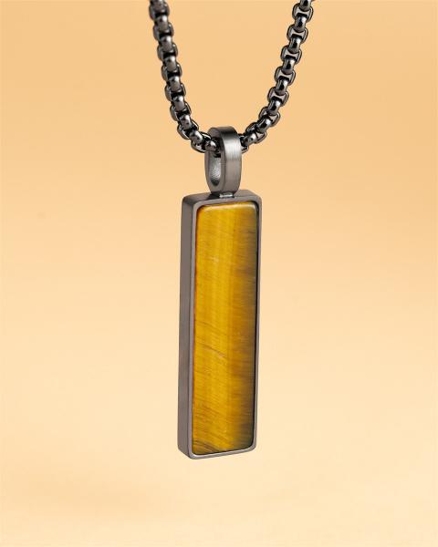 Schwarze Halskette aus Edelstahl mit einem Tigerauge-Stein - Galli Black Tiger